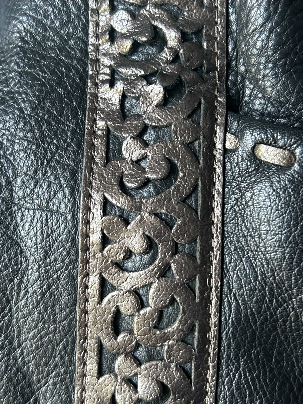 Brighton Black Leather Shoulder Bag with Brown Trim and Heart Charm - Picture 3 of 14